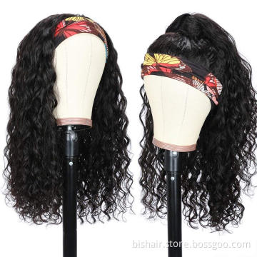 Water wave headband wig real human hair without glue headband wig Brazil real human hair without lace front wig machine made